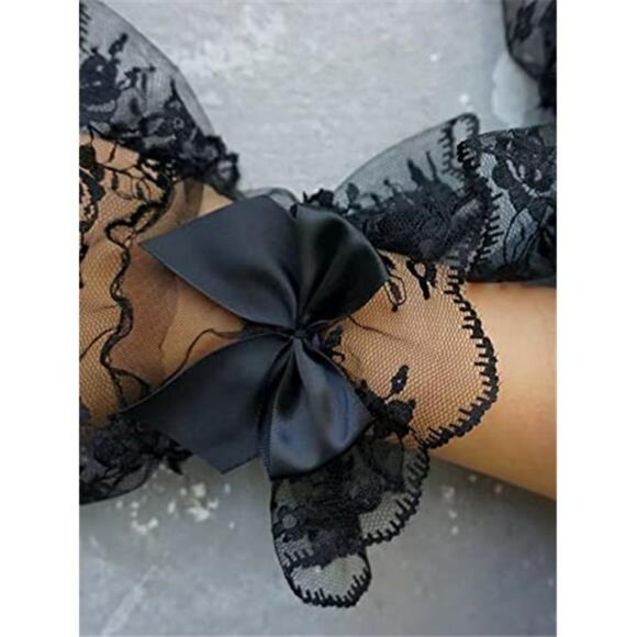 Women's Floral Lace Bow Front Short Wrist Cuff Wedding Wrist Length - Picture 3 of 5